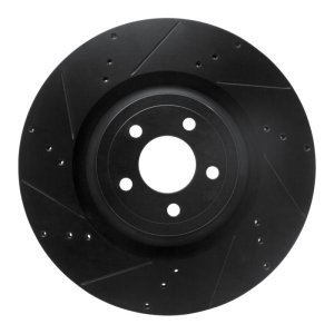 Ford Mustang Brake Rotor (1) - Front Left - R1 Concepts - Drilled & Slotted - Black - `15-`23